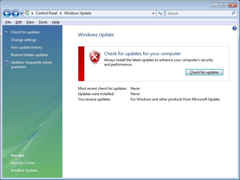 Microsoft Windows Vista Will Not Update